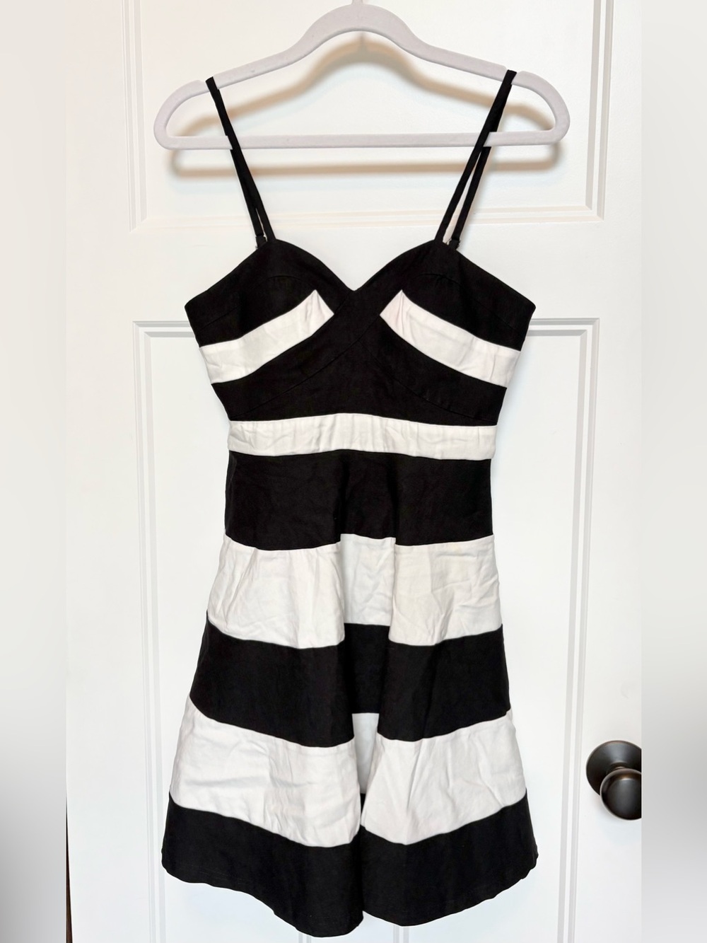Francesca's Harper Black & White Striped Fit & Flare Skater Dress sz Medium